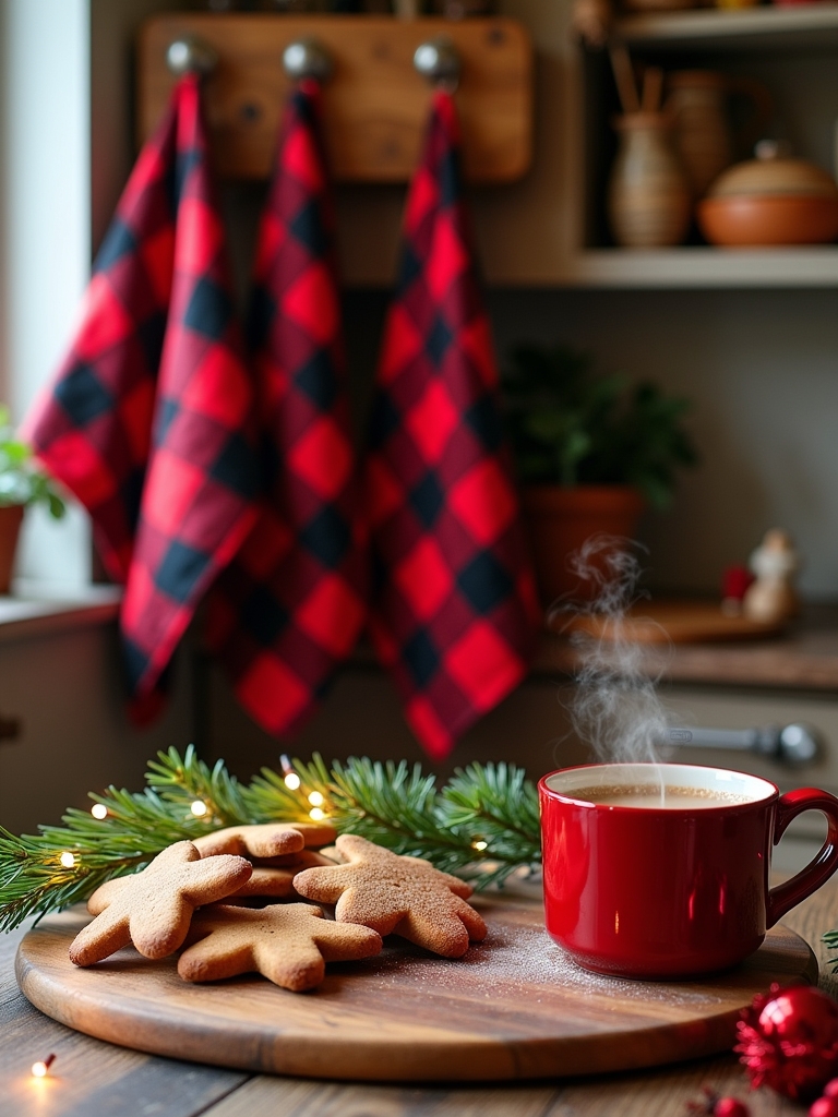 festive buffalo plaid towels