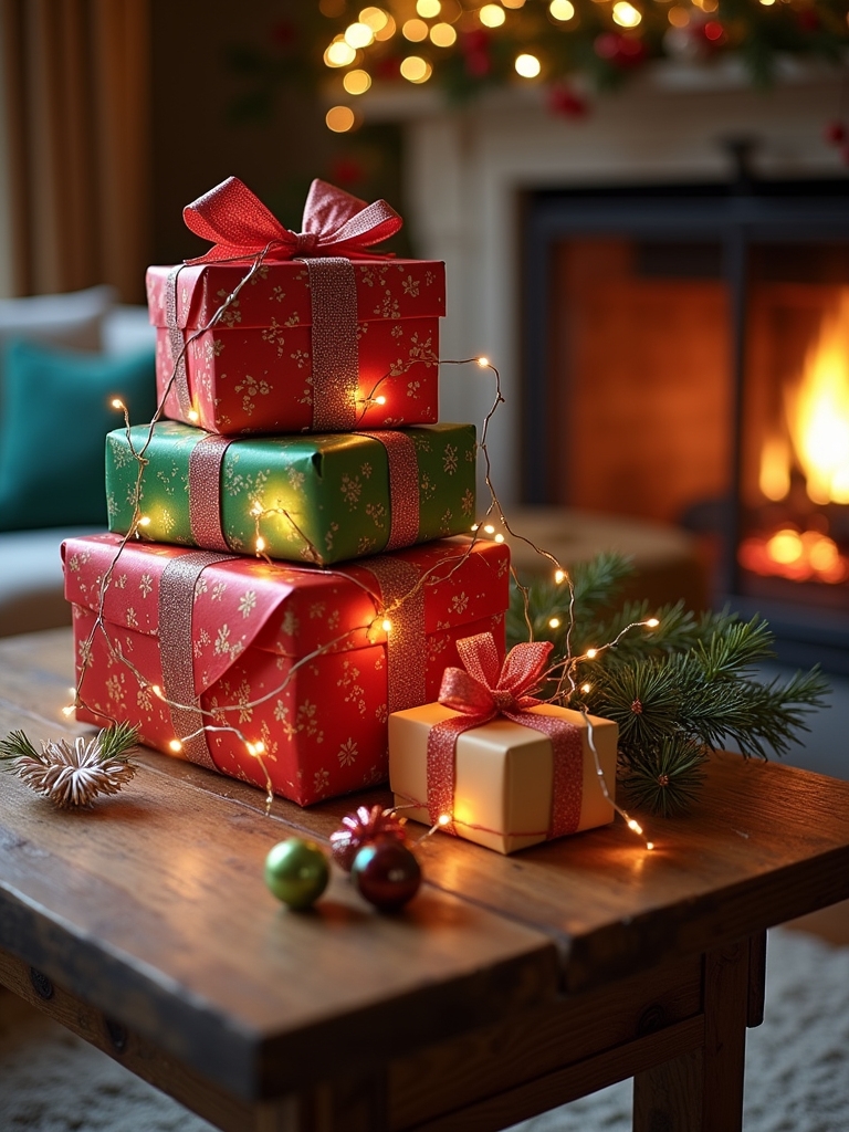 festive colorful gift stacking