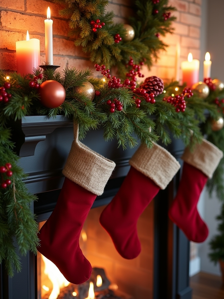 festive greenery with red