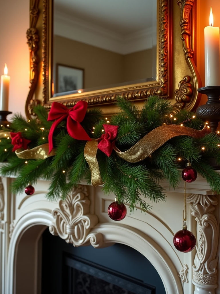 festive greenery with red