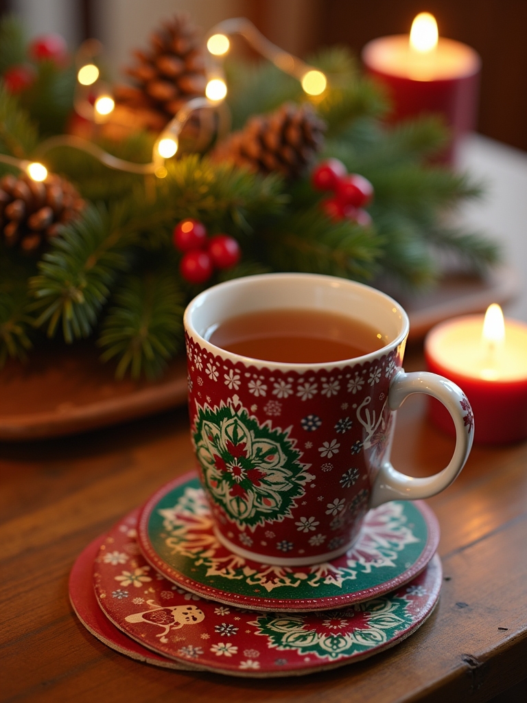 festive holiday themed coasters