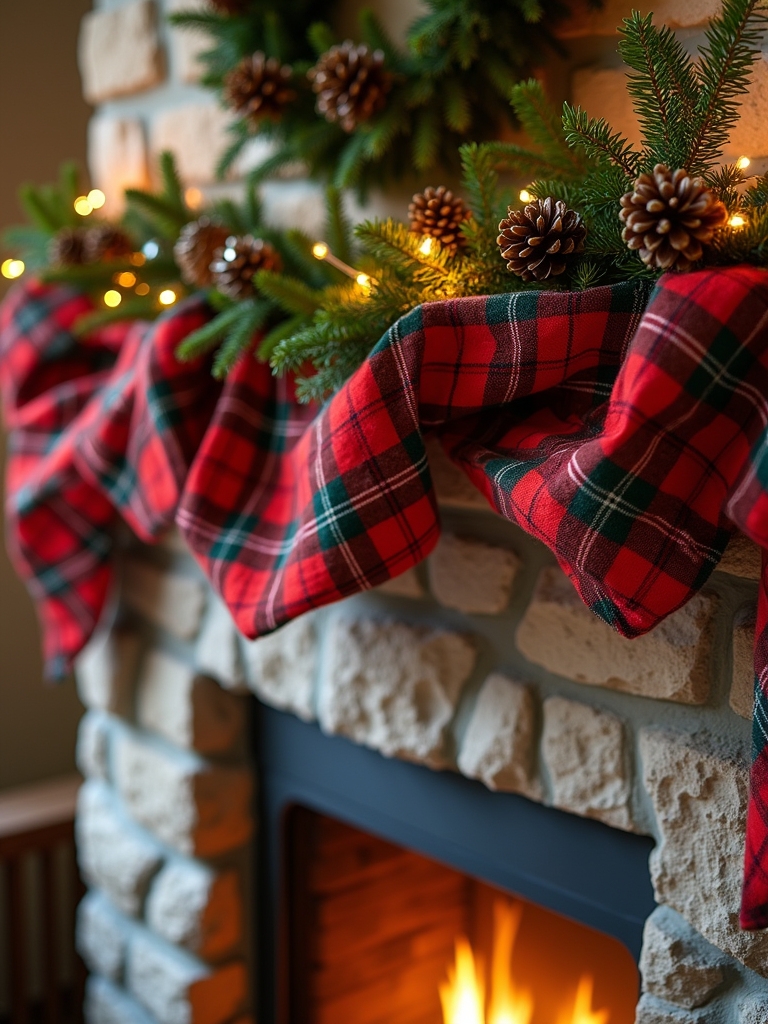 festive plaid mantel decor