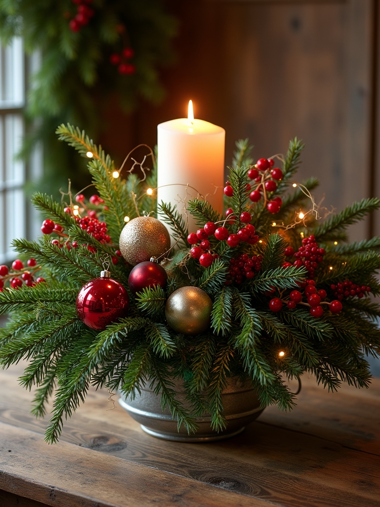 festive plaid pine centerpiece