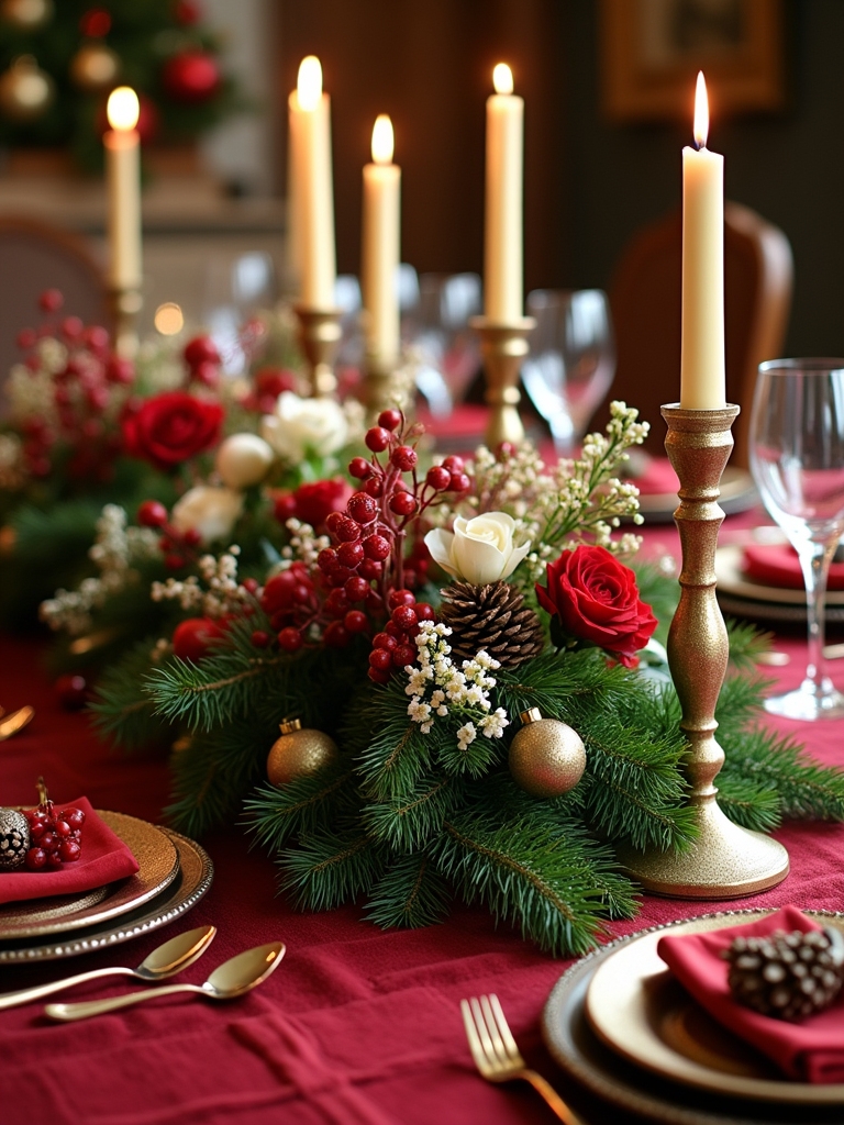 festive red and green tablescape