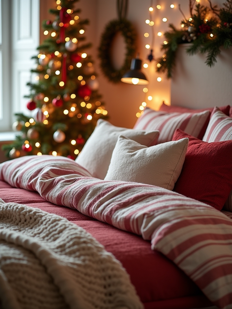 festive red and white bedding