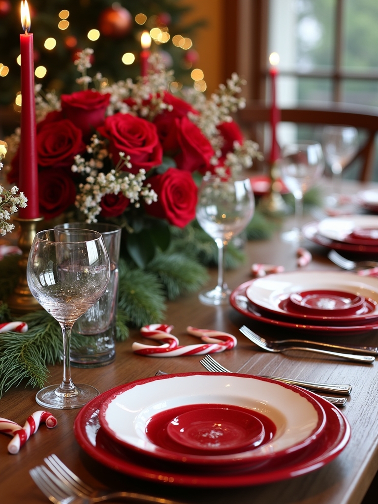festive red and white dishware