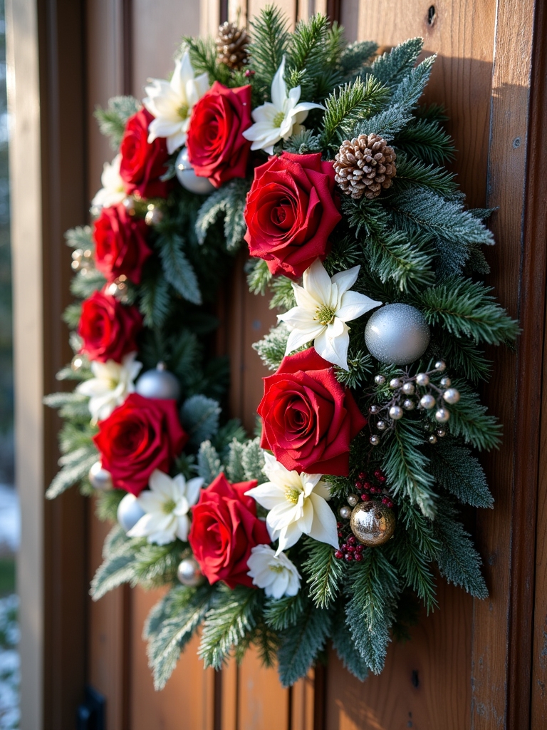 festive red and white wreaths