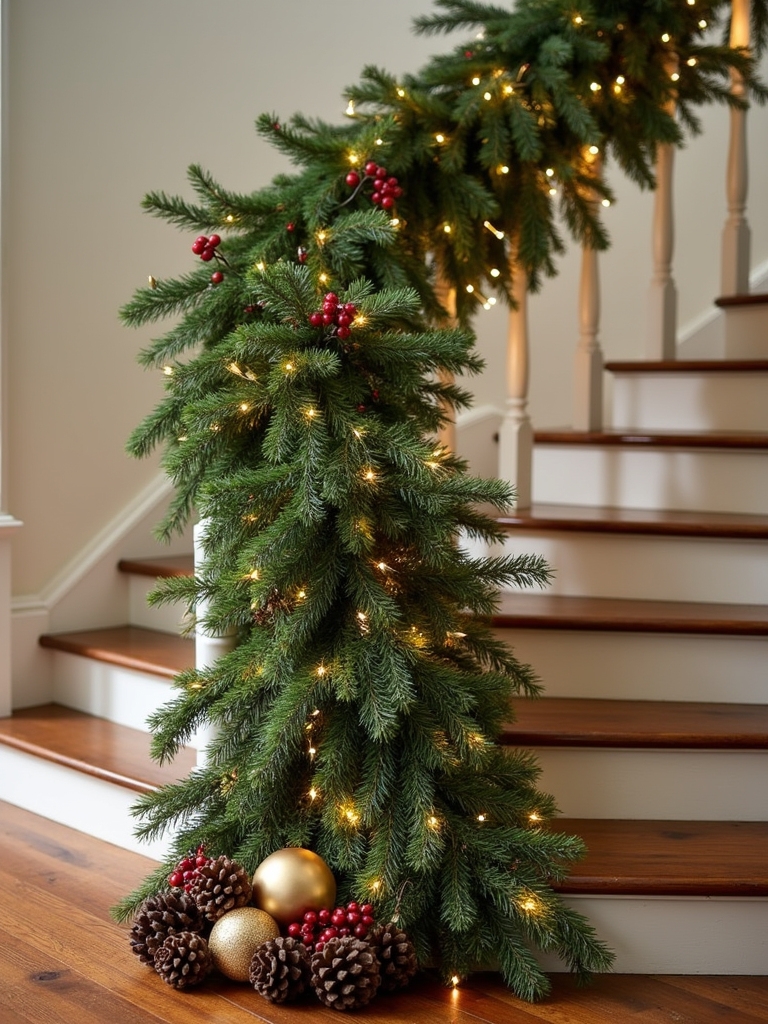festive staircase greenery garland