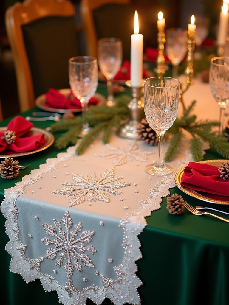 glittering snowflake table decor