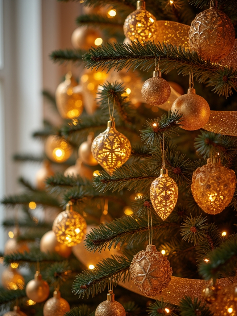 gold themed family ornaments