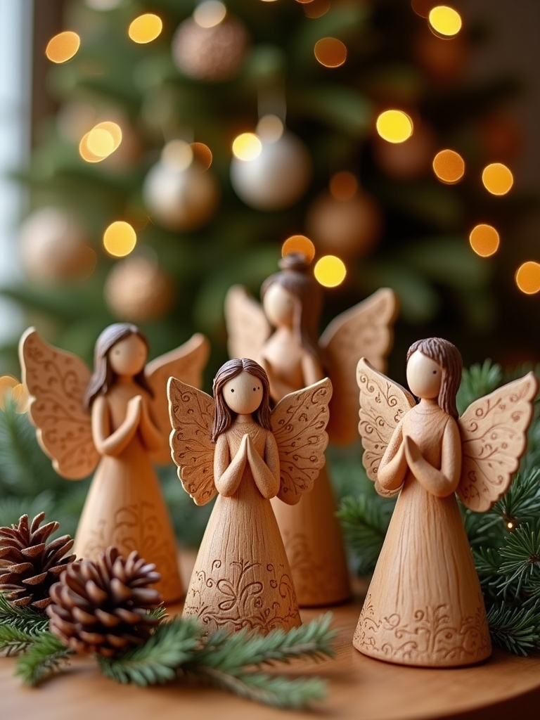 hand carved wooden angels