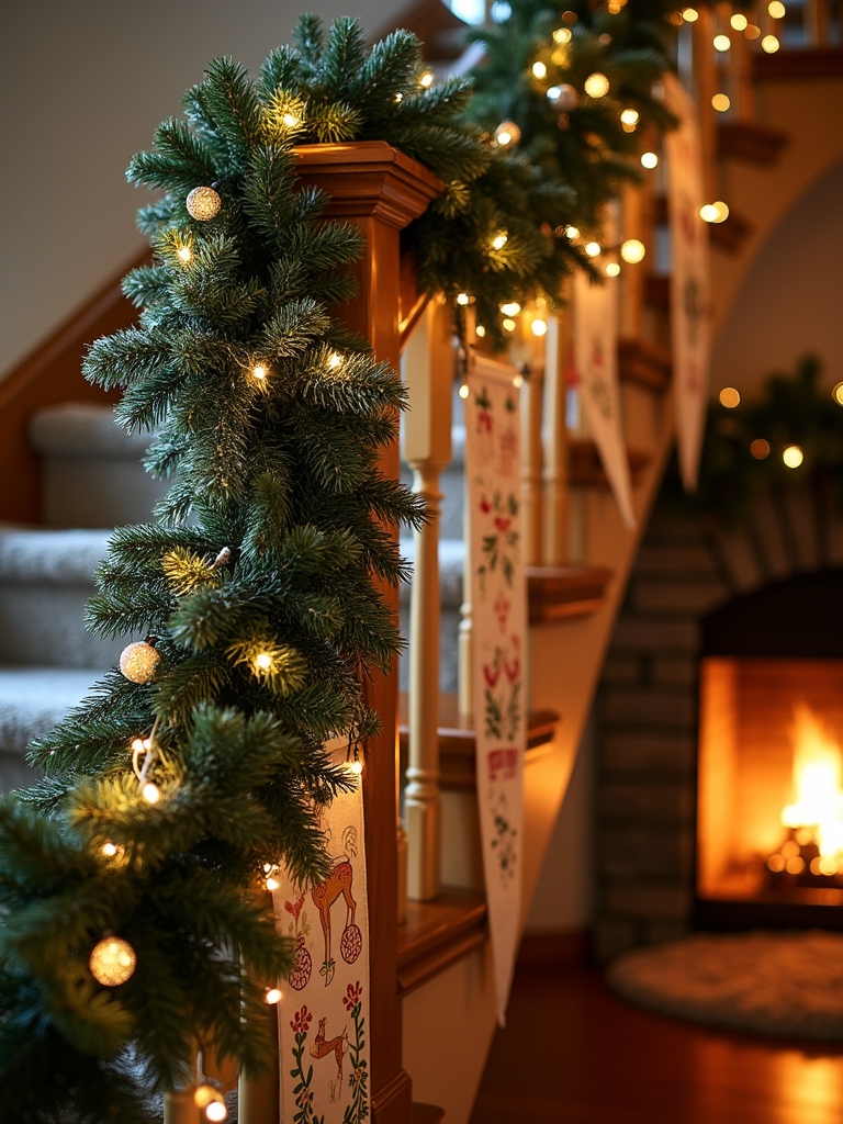 handcrafted festive staircase decor