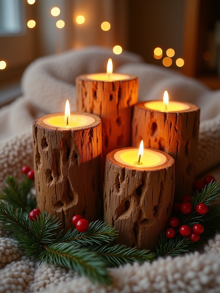 handcrafted wooden candle holders