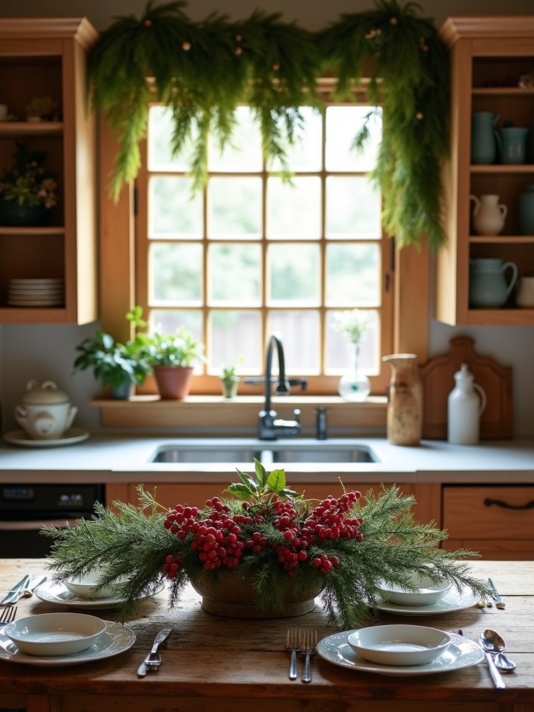 holiday inspired kitchen greenery