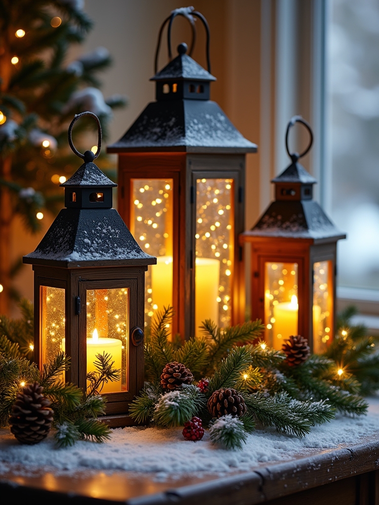lanterns adorned with greenery
