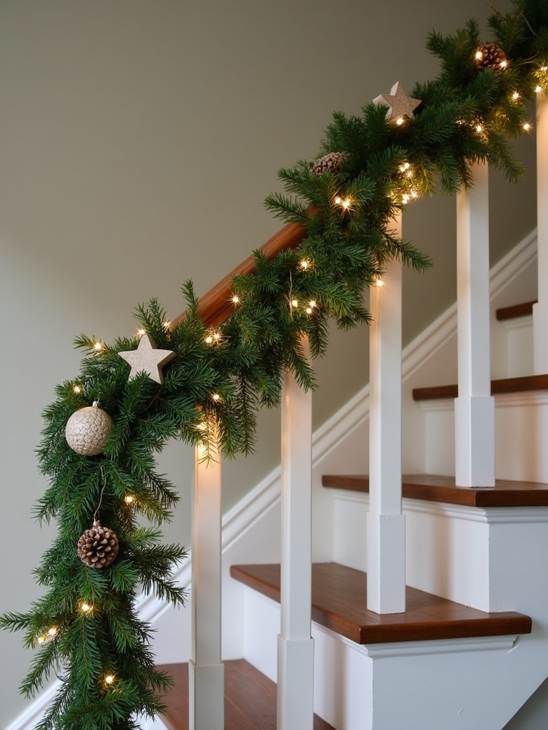 minimalist holiday staircase decor