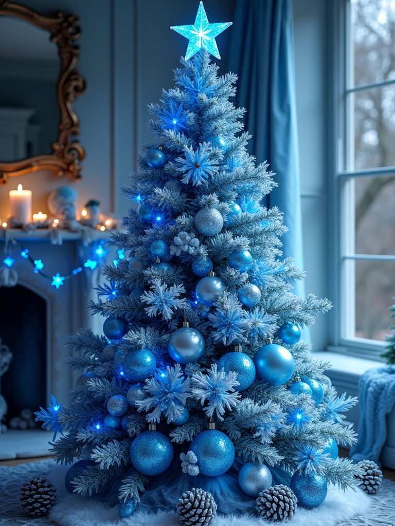 monochromatic blue christmas decor