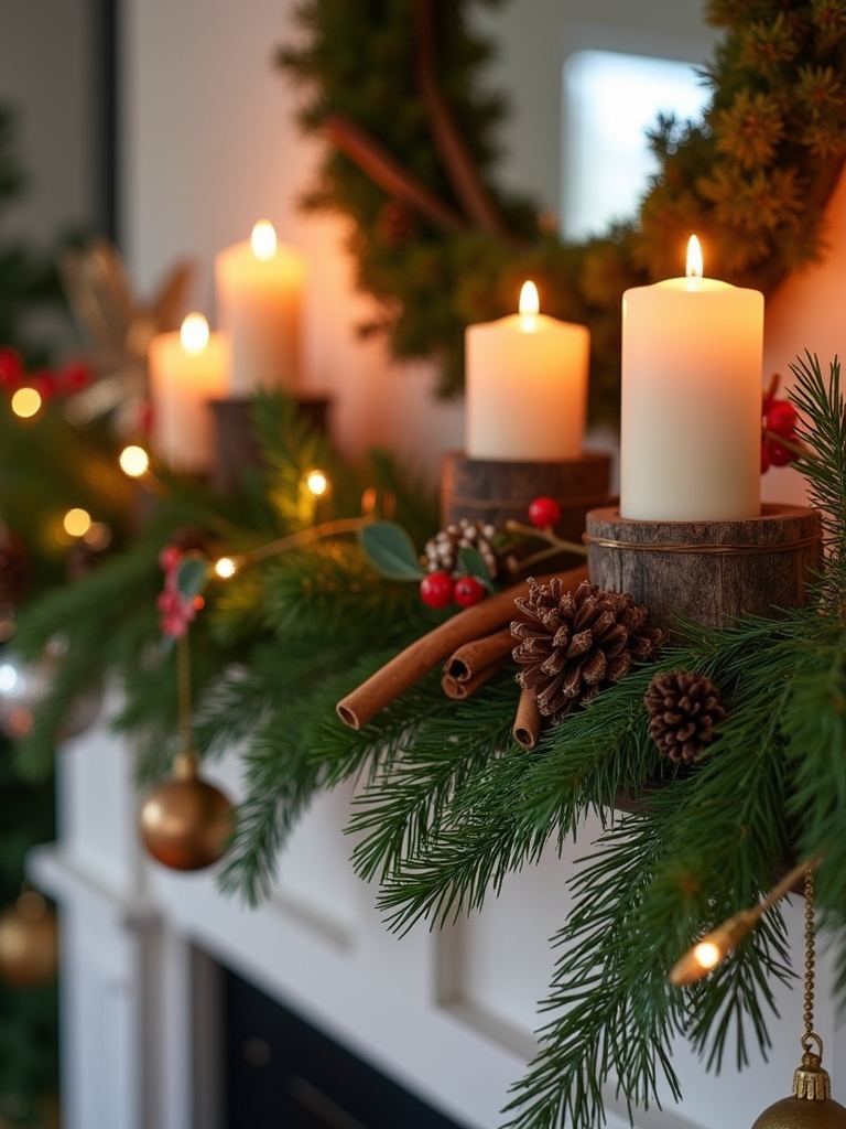 natural holiday mantel decor
