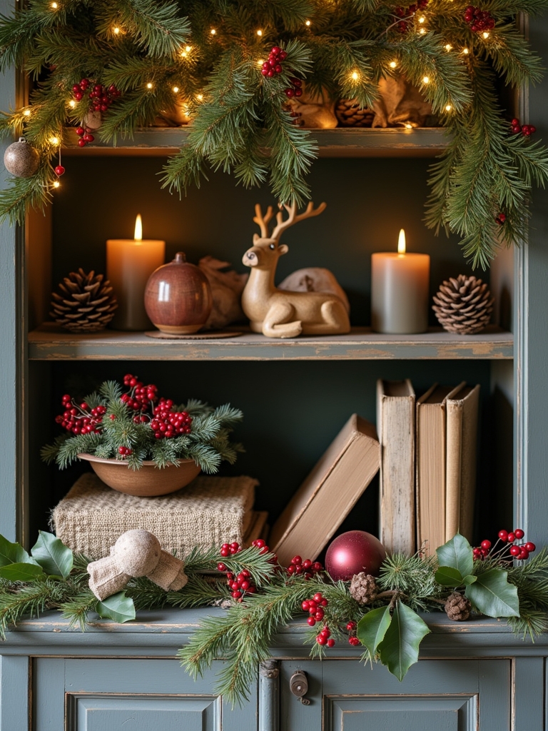 natural holiday shelf decor