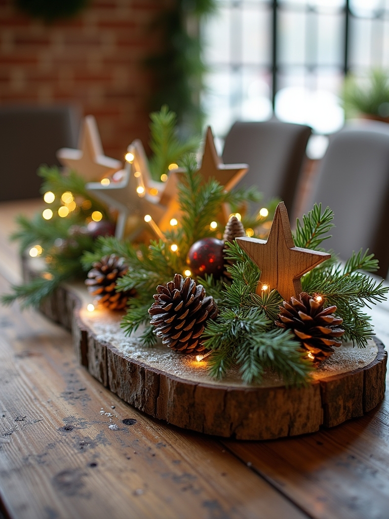 natural wood holiday centerpiece