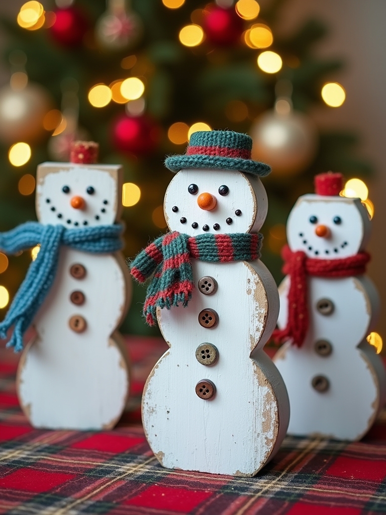 painted wooden block snowmen