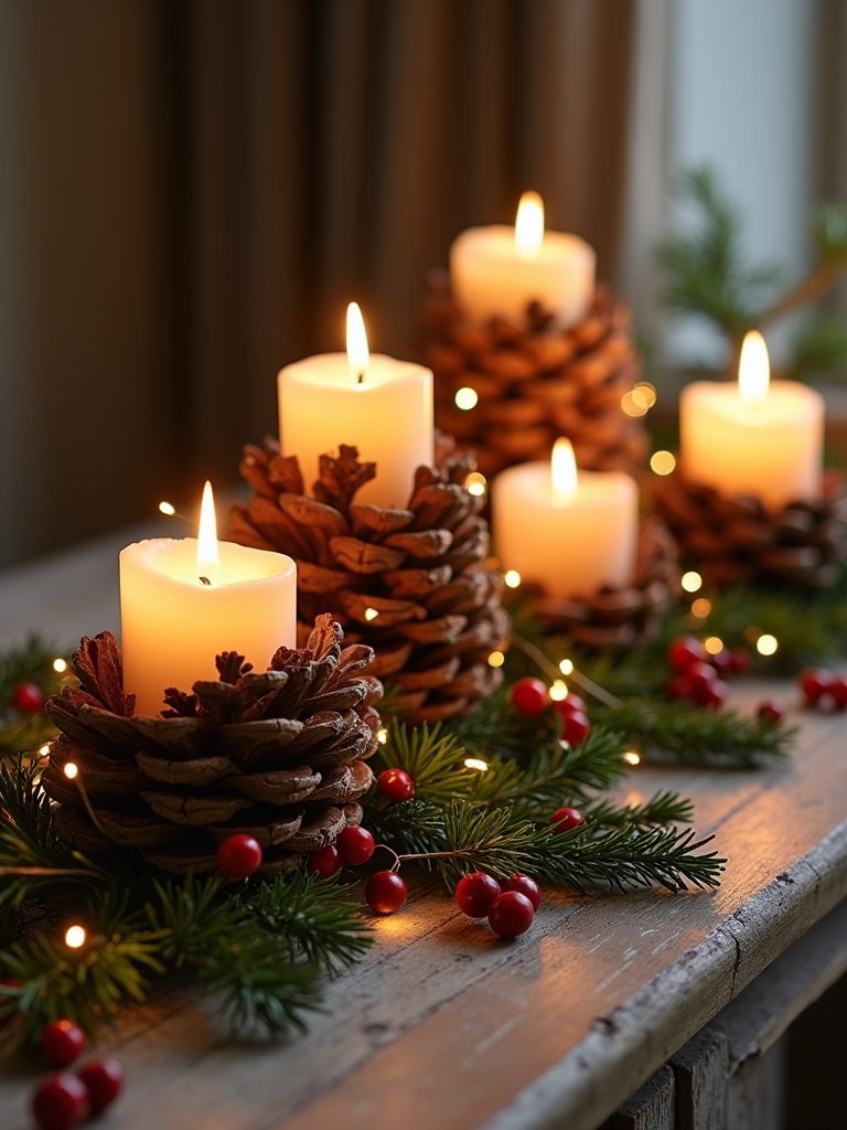 pine cone candle arrangements