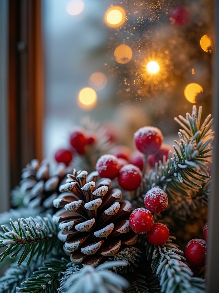 pinecone and berry decorations