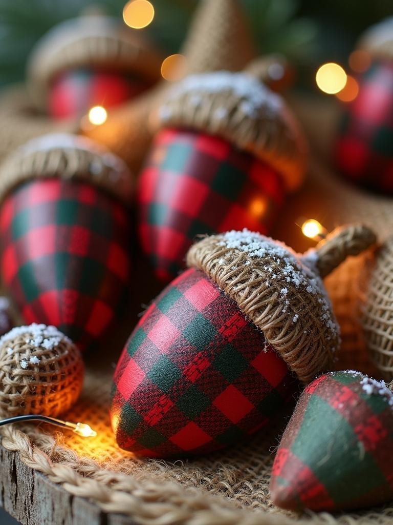 plaid acorn holiday decorations