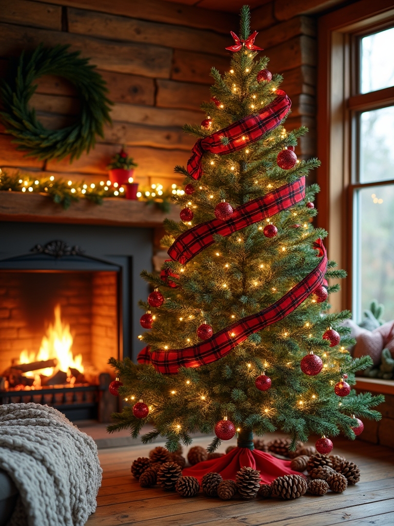 plaid and pinecone decor