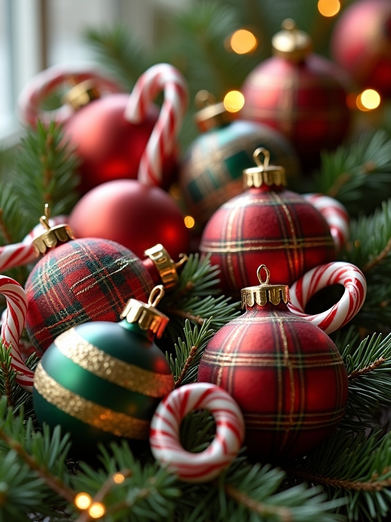 plaid candy cane decorations