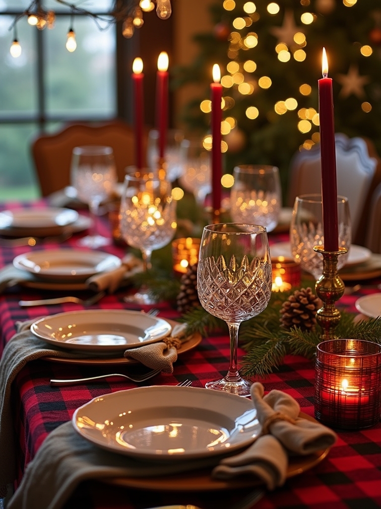 plaid festive table settings