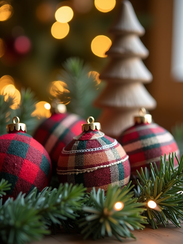 plaid figurines for holiday decor