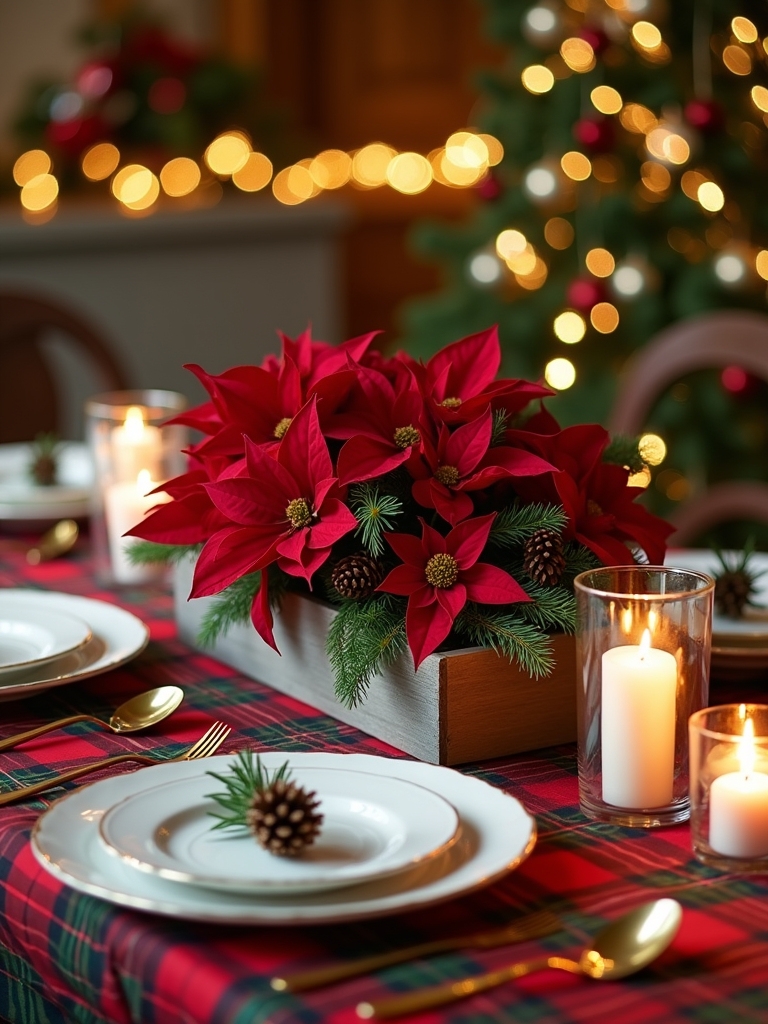 plaid holiday dining decor