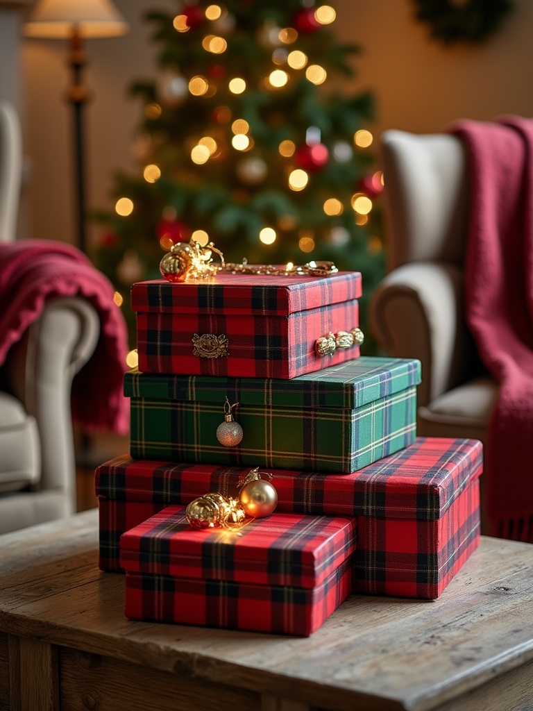 plaid holiday keepsake boxes
