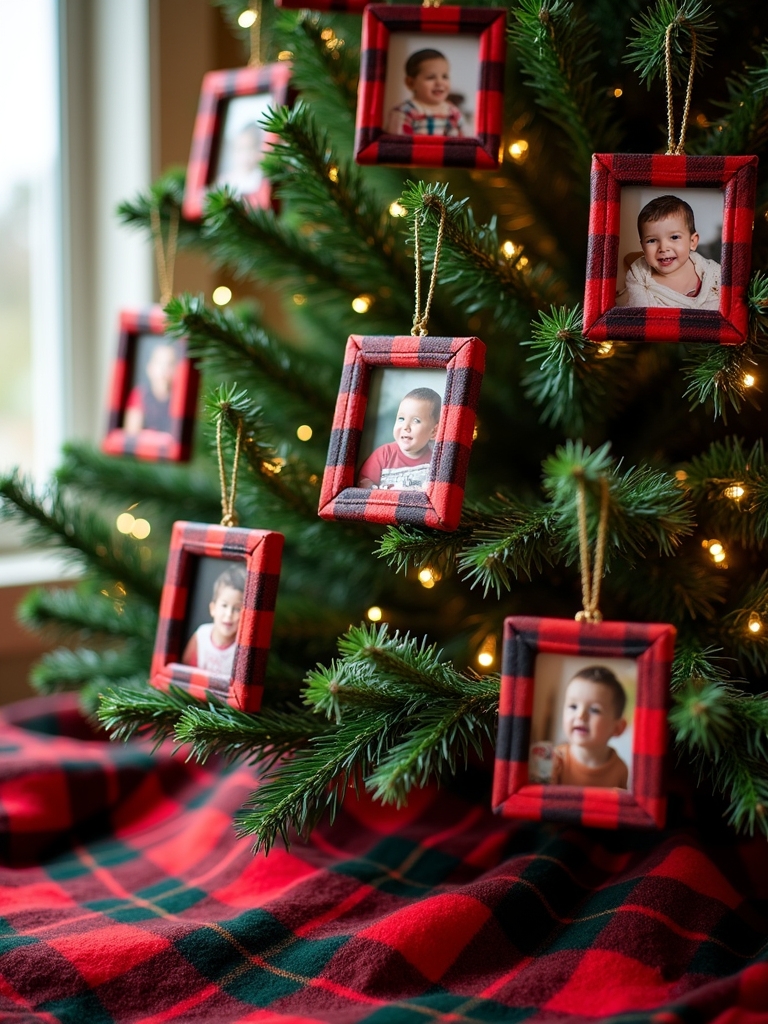 plaid photo frame ornaments