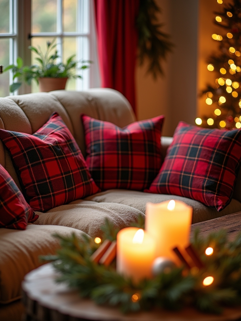 plaid pillows enhance decor
