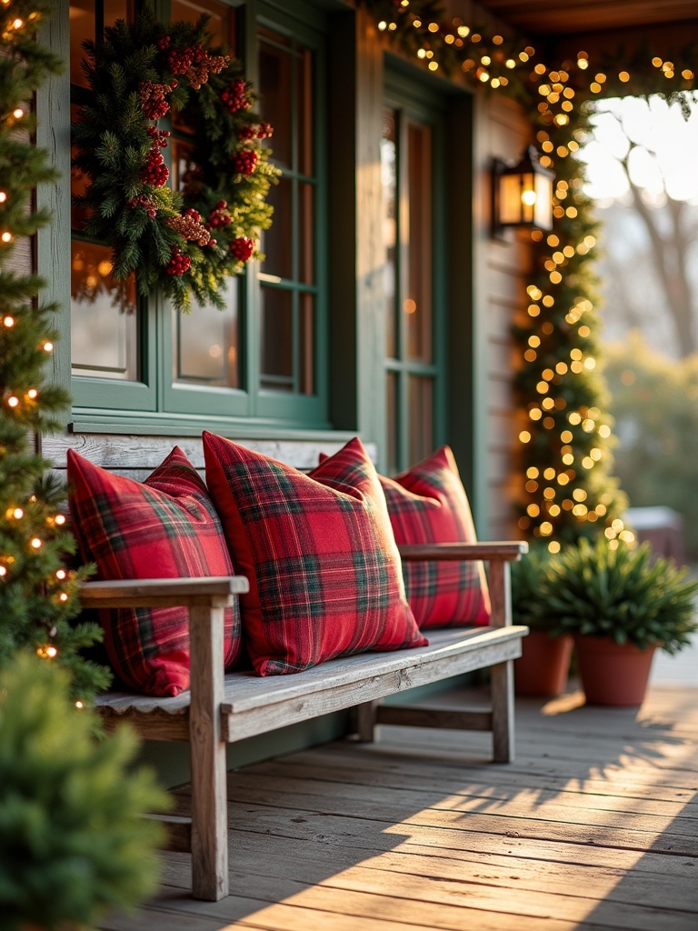 plaid pillows for porch