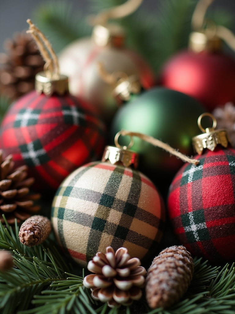 plaid pine cone decor