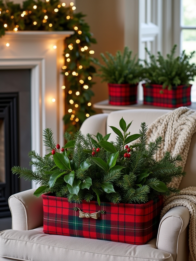 plaid planters for holidays