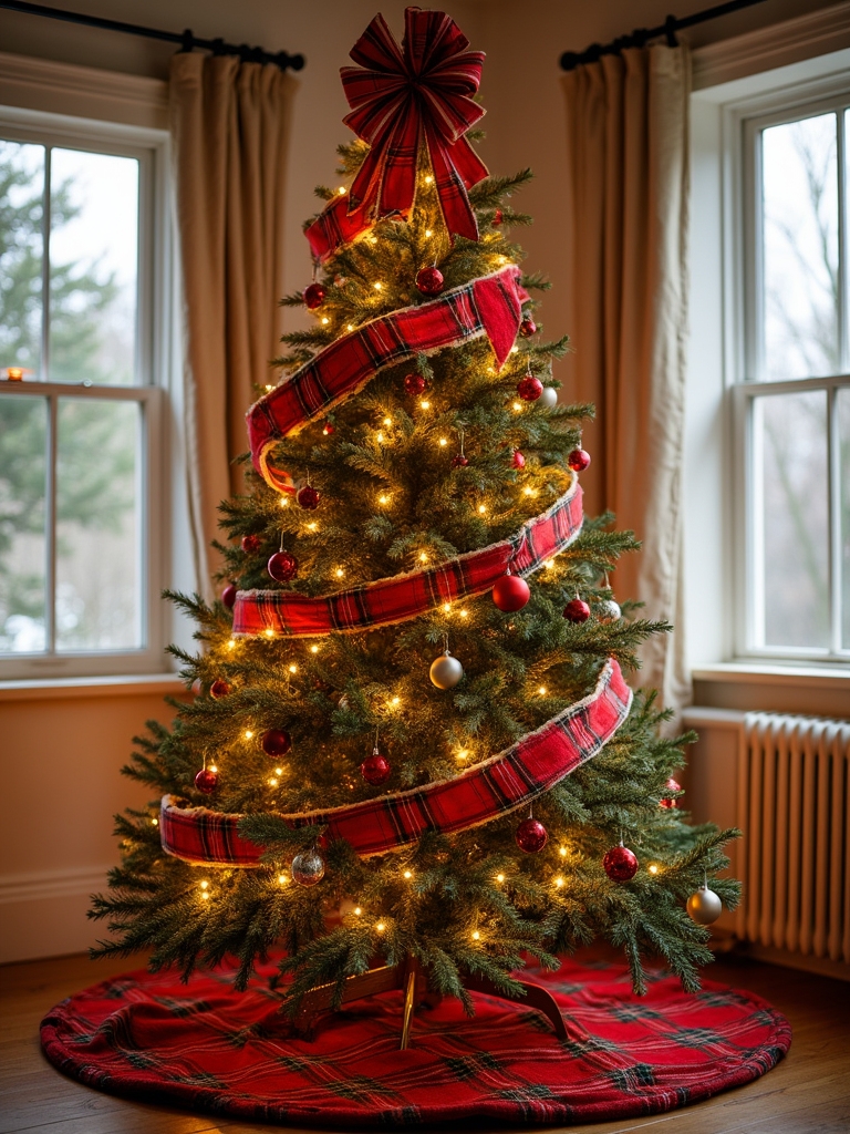 plaid ribbons enhance tree toppers