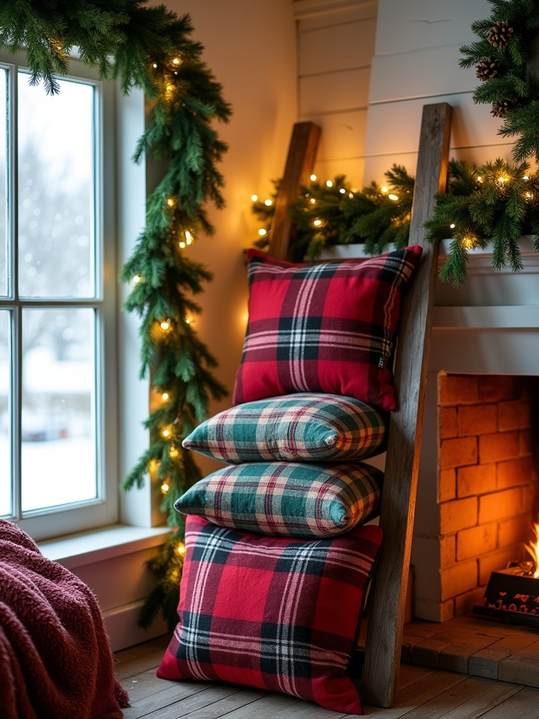 plaid throw pillows warmth
