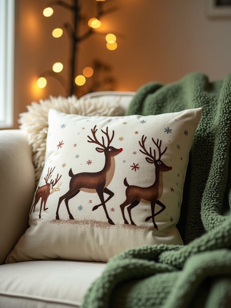 playful festive reindeer pillow