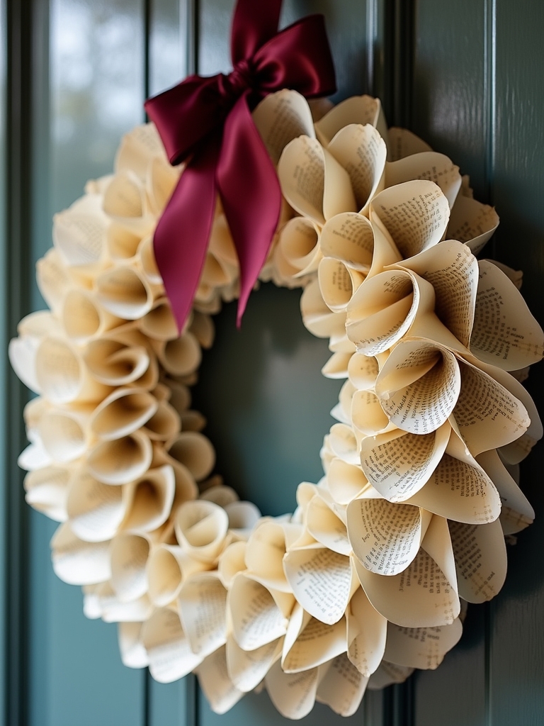 recycled book page wreath