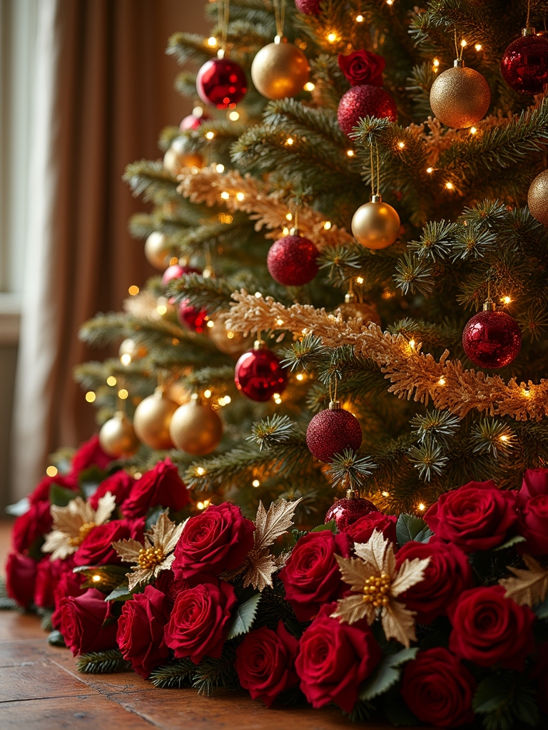 red and gold florals