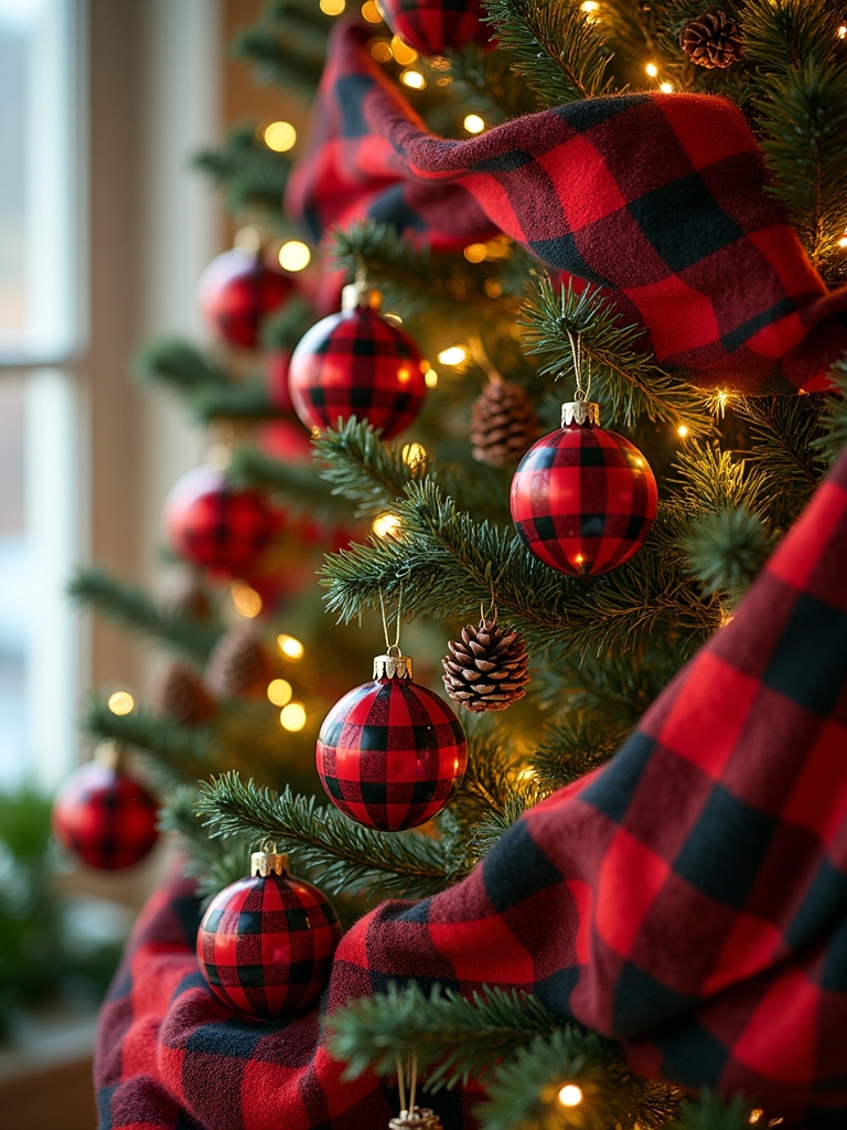 rustic buffalo check ornaments