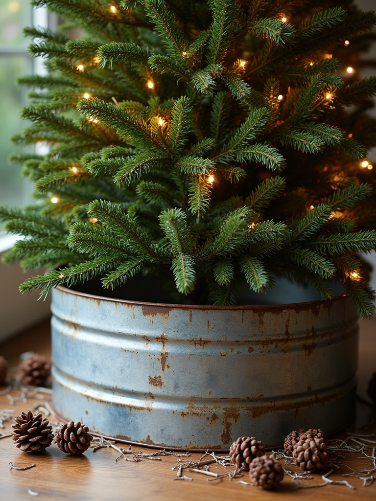 rustic galvanized tree decor