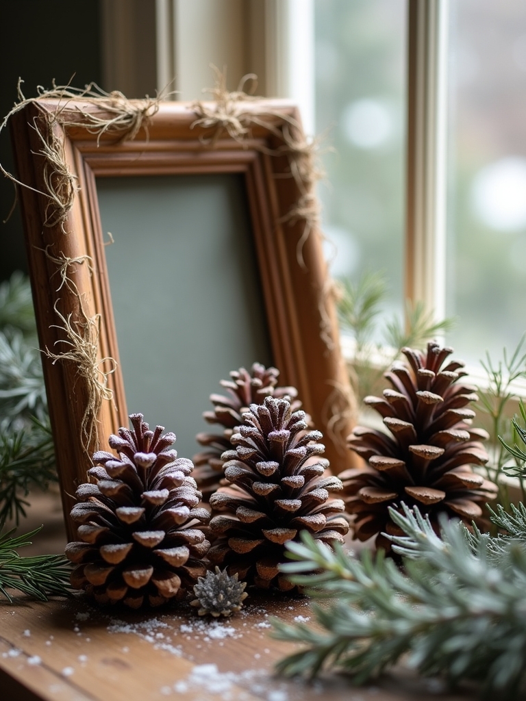 rustic pine cone photo frames