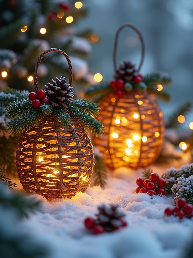 rustic pinecone berry lanterns