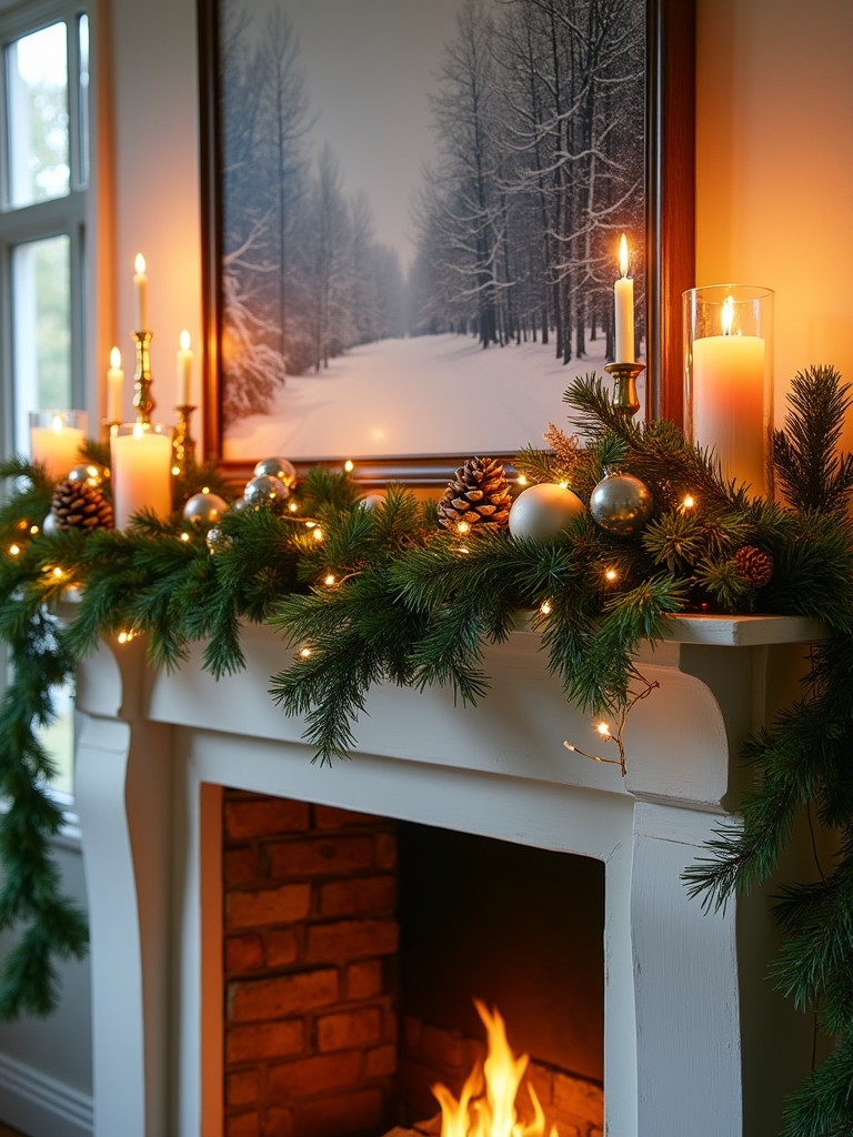 seasonal artwork on mantel