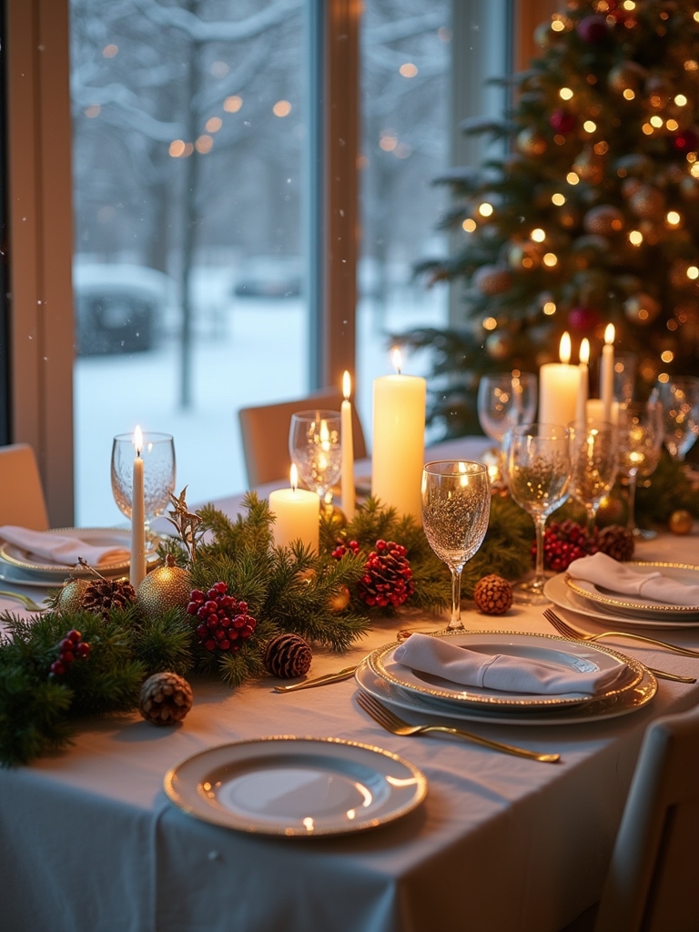 snowy holiday table decor